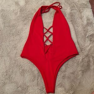 Red one piece swimsuit